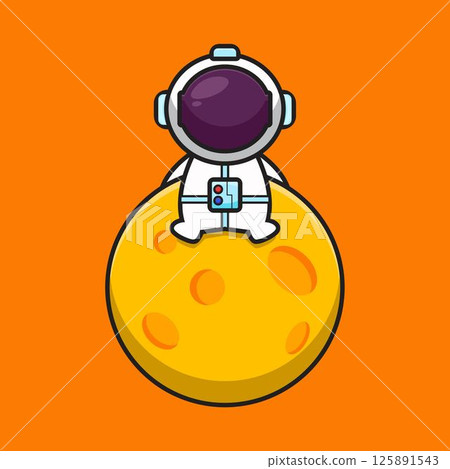 Cute astronaut character sit on the moon cartoon vector icon illustration Cute astronaut character sit on the moon cartoon vector icon illustration 125891543