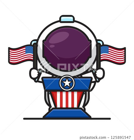 Cute astronaut on the pulpit holding flags celebrate america independence day cartoon icon vector illustration 125891547