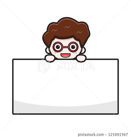 Cute businessman with blank board cartoon vector icon illustration 125891567