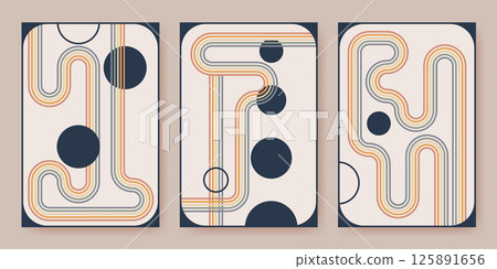Retro banners set with rainbow line pattern Retro banners set with rainbow line pattern 125891656