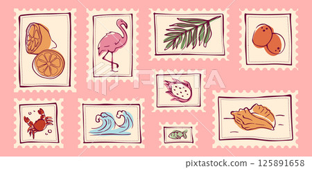 Tropical travel stamp set Tropical travel stamp set 125891658
