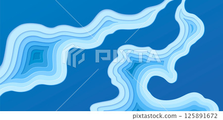 Abstract blue paper cut topography relief 125891672