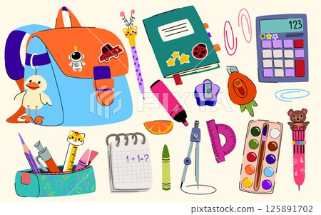 School stationery sticker set 125891702