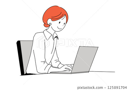操作個人電腦的女商人線畫向量 125891704