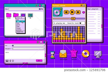 Retro software windows and icons set Retro software windows and icons set 125891706