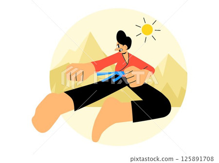 Martial Arts Vector Illustration with an Athlete Performing a High Kick Exercise, Practicing Karate, or Demonstrating Fighting Poses in a Background Martial Arts Vector Illustration with an Athlete Performing a High Kick Exercise, Practicing Karate, or Demonstrating Fighting Poses in a Background 125891708