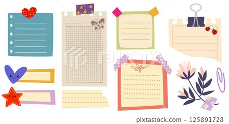 Drawn paper notes set isolated on white Drawn paper notes set isolated on white 125891728