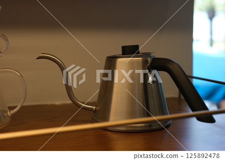 Silver gooseneck kettle, gooseneck kettle, coffee kettle Silver gooseneck kettle, gooseneck kettle, coffee kettle 125892478