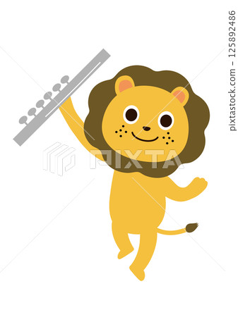 吹著長笛的可愛獅子 125892486
