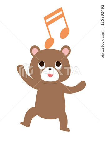Illustration of a bear playing with musical notes on its head 125892492