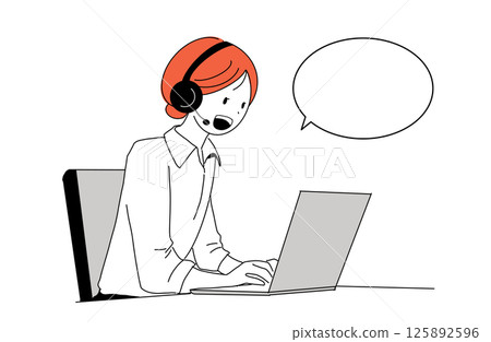 Female operator, speech bubble, line drawing, vector Female operator, speech bubble, line drawing, vector 125892596