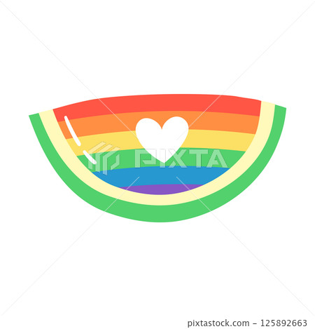 Colorful rainbow watermelon slice with heart symbol. Hand drawn vector illustration. Colorful rainbow watermelon slice with heart symbol. Hand drawn vector illustration. 125892663