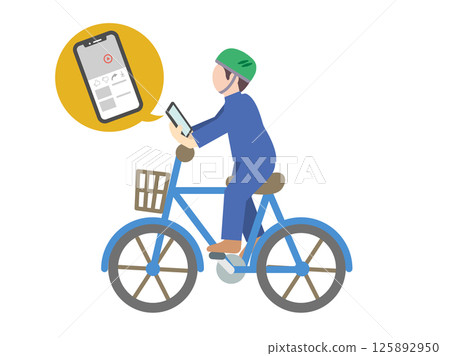 Illustration of bicycle traffic rule violation - Person driving while looking at smartphone 125892950