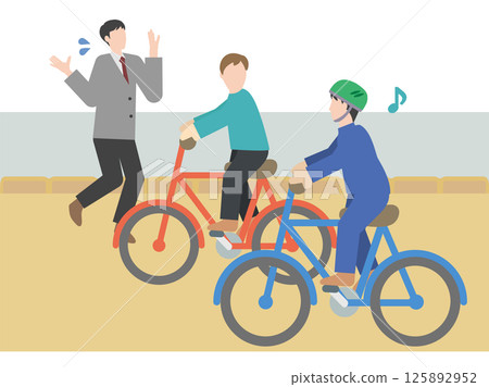 自行車違反交通規則的圖示 - 圖示:旁邊騎車的人和遇到麻煩的人 自行車違反交通規則的圖示 - 圖示:旁邊騎車的人和遇到麻煩的人 125892952