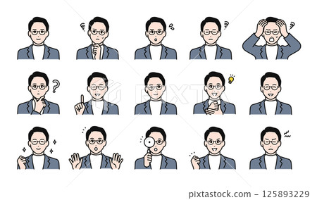 Business casual young men facial expression illustration set Business casual young men facial expression illustration set 125893229