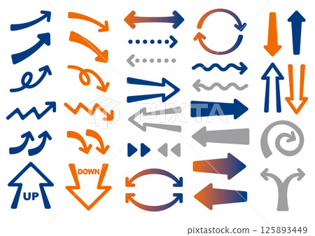 A dynamic rounded arrow set for explanatory materials (navy and orange) A dynamic rounded arrow set for explanatory materials (navy and orange) 125893449