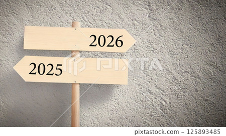 2026 年和 2025 年木製路標右側空間 _generative ai_wide 2026 年和 2025 年木製路標右側空間 _generative ai_wide 125893485