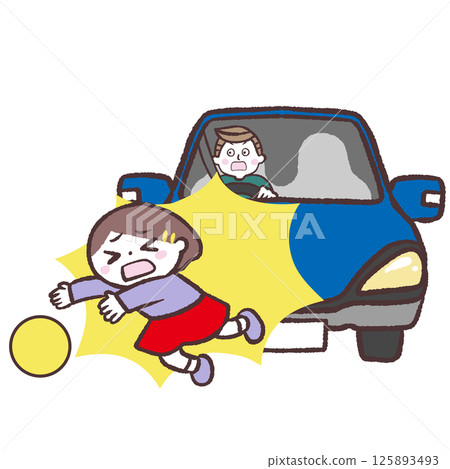 Illustration of an accident in which a car hits a child 125893493