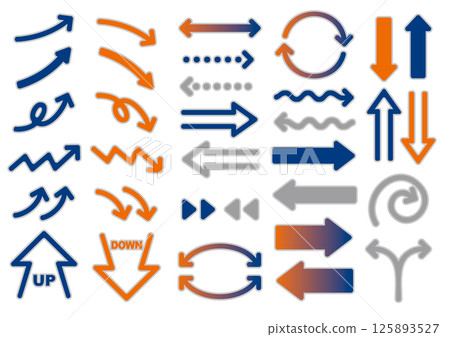Rounded arrow set for explanatory materials (navy and orange/gray border) 125893527