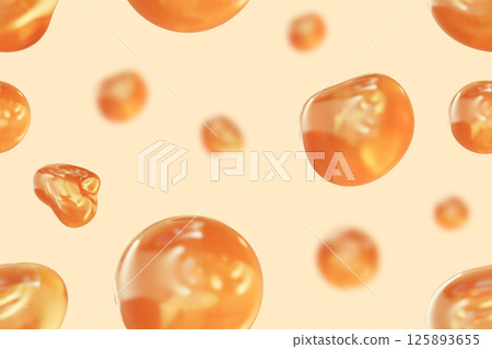 This seamless pattern showcases vibrant honey drops floating elegantly against a soft background, perfect for adding a touch of sweetness to design projects 125893655
