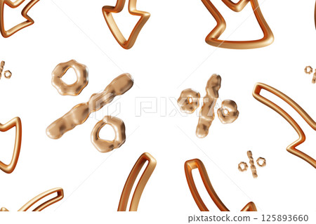 This design showcases a seamless pattern filled with arrows and percentage signs, perfect for themes related to discounts, promotions, and special sales events. It combines a fun and engaging layout 125893660