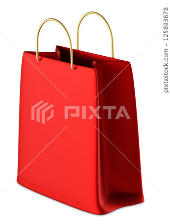 Stylish 3D rendered red shopping or gift bag with elegant gold handles, isolated on white background. Perfect for branding, seasonal promotions, online stores, Black Friday or Valentine's sales. Stylish 3D rendered red shopping or gift bag with elegant gold handles, isolated on white background. Perfect for branding, seasonal promotions, online stores, Black Friday or Valentine's sales. 125893678