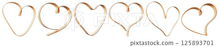 Collection of golden heart outlines, designed in sleek and modern style. Metallic finish gives three-dimensional effect, ideal for various creative projects. Heart shape isolated on white background. 125893701