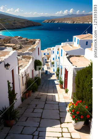 地中海風格的建築和藍色的大海 125893893