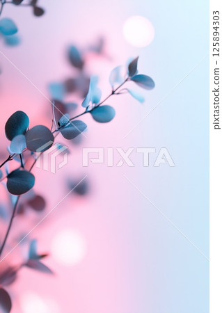 Soft black floral silhouettes float against a dreamy background, illuminated by subtle holographic light refractions. This scene embodies ethereal elegance and offers ample space for text integration 125894303