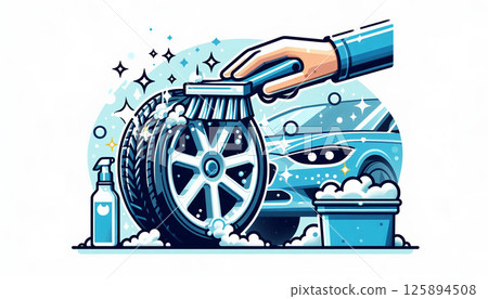 Thoroughly clean your tires! Car care illustrations 125894508