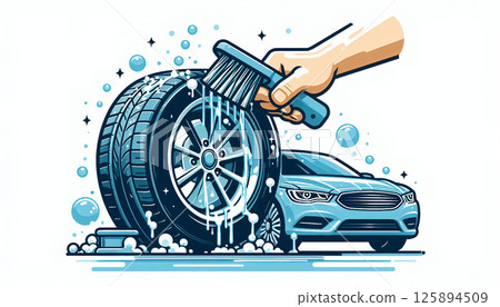 Illustration of washing car tires cleanly 125894509