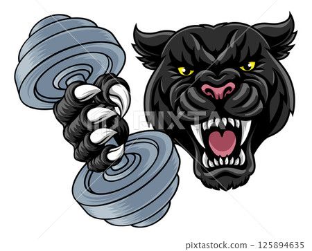 Black Panther Jaguar Weight Lifting Gym Mascot 125894635