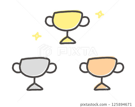 Hand-drawn cute trophy ranking set 125894671