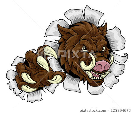Boar Wild Hog Razorback Warthog Pig Sports Mascot 125894673