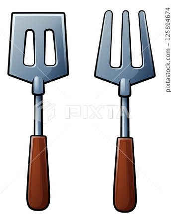 Barbecue Tools BBQ Cartoon Icon Illustration Barbecue Tools BBQ Cartoon Icon Illustration 125894674