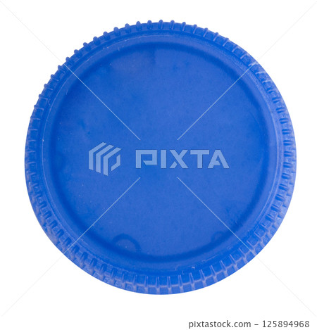 Plastic bottle cap blue on white background Plastic bottle cap blue on white background 125894968