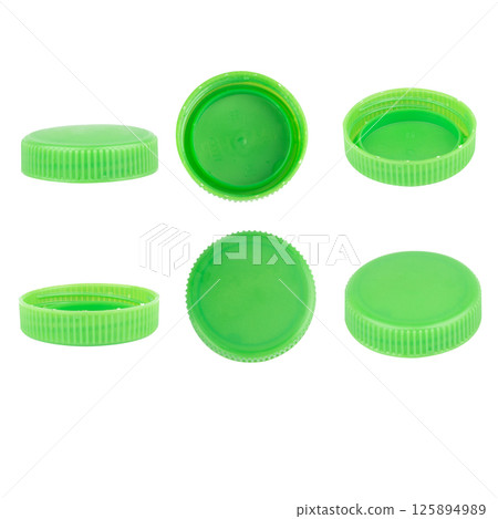 Plastic bottle cap green isolated on white background 125894989