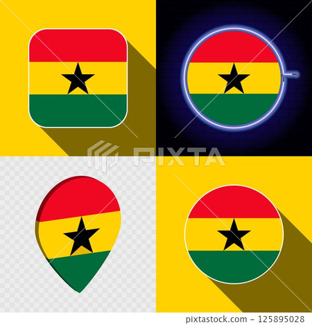 Set of modern icons with the national flag of Ghana. 125895028