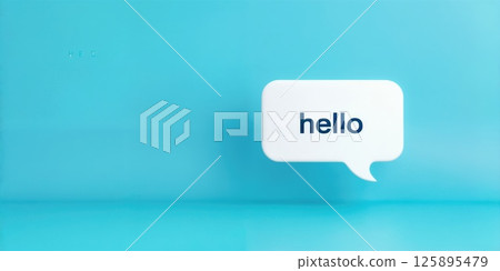 Hello speech bubble on bright blue background 125895479