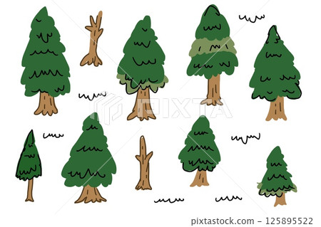 Collection of green trees art work isolated on white background. designs 125895522