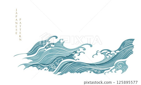 Japanese background with line wave pattern vector. Abstract template with geometric pattern. Hand drawn line layout design in oriental style 125895577