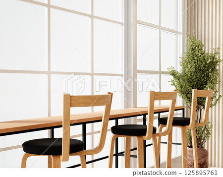 Trendy cafe bar seating with natural light. 3D render illustration 125895761
