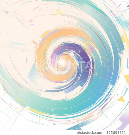 Abstract art of a digitally inspired colorful spiral emanating from a center 125895851