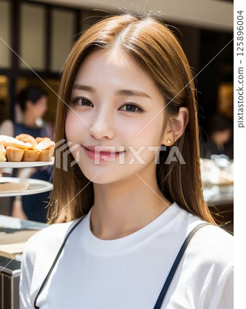 Young woman eating at a restaurant 125896004