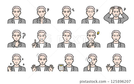 商務休閒中年男士臉部表情插畫集 125896207
