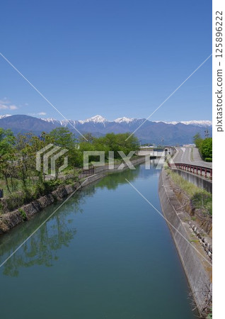A view of the irrigation facility "Jikkasegi" in Azumino, Shinshu. The irrigation channel that irrigated Azumino during the Edo period. The Matsumoto side siphon A view of the irrigation facility "Jikkasegi" in Azumino, Shinshu. The irrigation channel that irrigated Azumino during the Edo period. The Matsumoto side siphon 125896222
