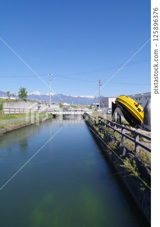 信州安曇野市的「四化瀨」灌溉設施一景。江戶時代開鑿的灌溉安曇野（下飯田地區）的灌溉渠 125896376