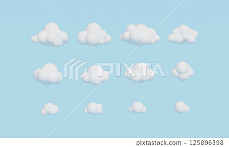 Simple Cartoon Cloud Set on a Light Blue Background. 3D Rendering. Simple Cartoon Cloud Set on a Light Blue Background. 3D Rendering. 125896398