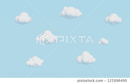 Simple Cartoon Cloud Set on a Light Blue Background. 3D Rendering. Simple Cartoon Cloud Set on a Light Blue Background. 3D Rendering. 125896400