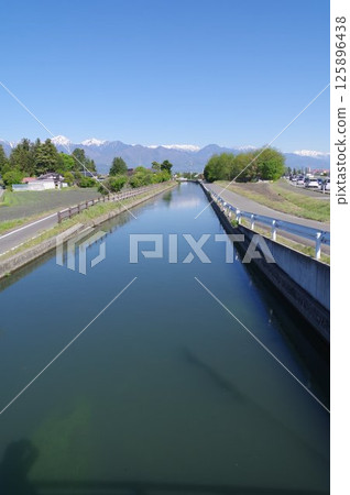 信州安曇野市的「四化瀨」灌溉設施一景。江戶時代開鑿的灌溉安曇野（下葉地區）的灌溉渠 125896438